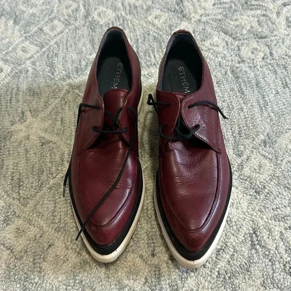 Red leather ETHEM platform shoes - Picture 1 of 7